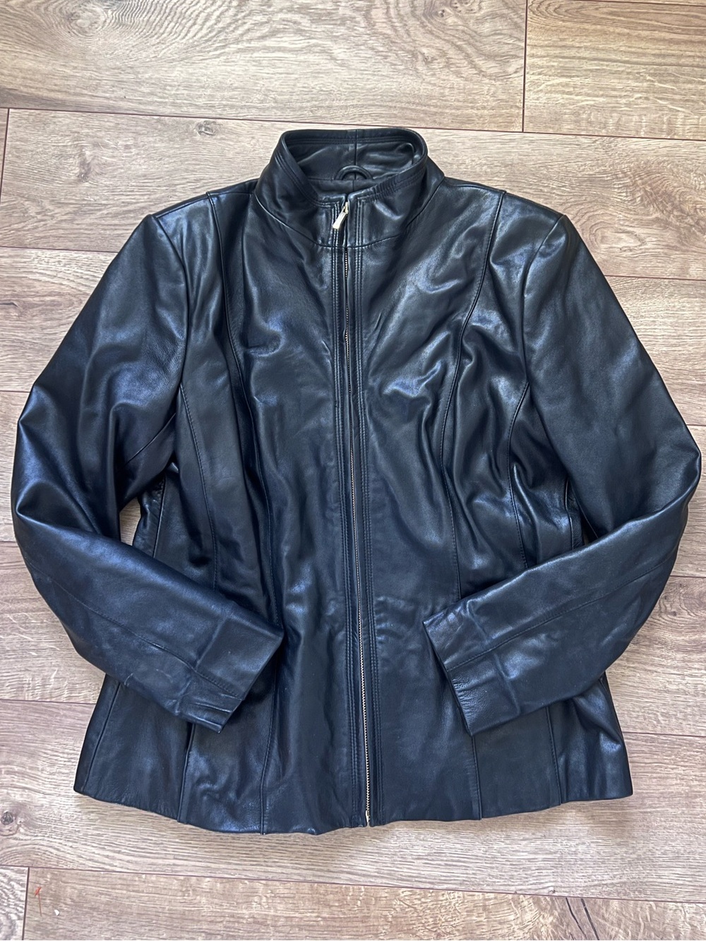 Cole Haan Genuine Lamb Skin Black Leather Zip-Up Jacket